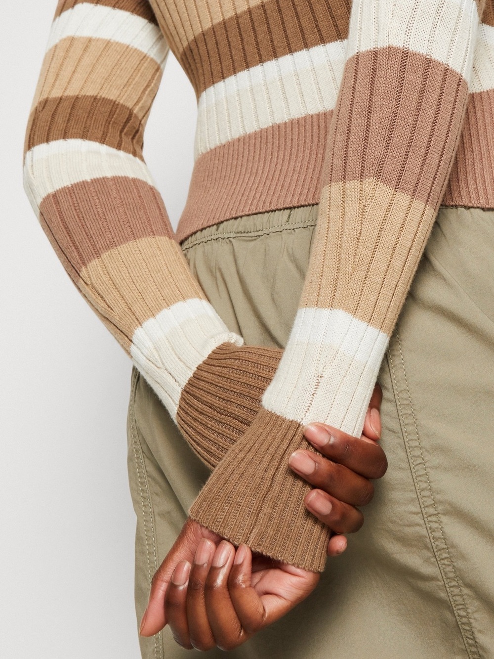 Hollister Striped Ribbed Crewneck Sweater in Cream, Tan & Brown - Picture 3 of 5